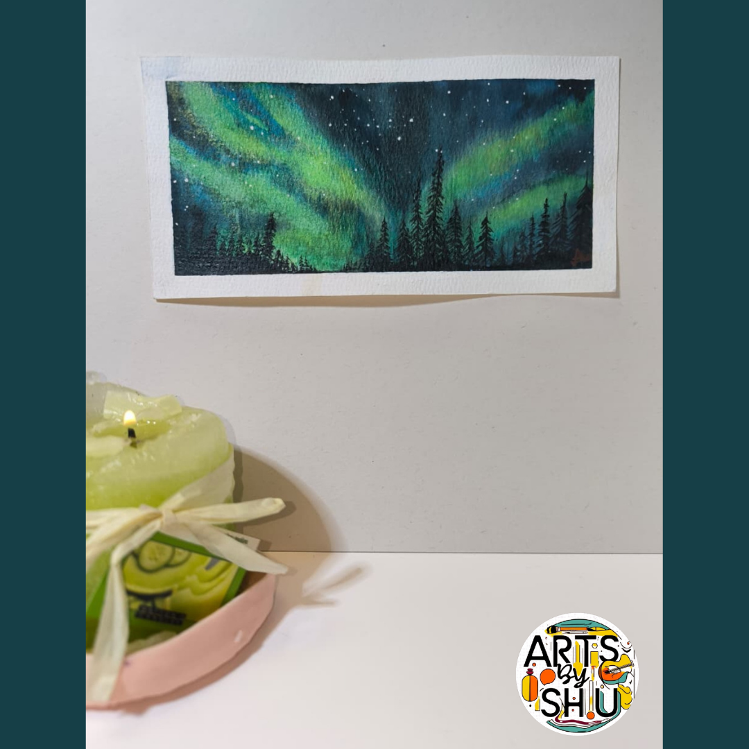 Arts By Shu – Aurora Borealis Green – Técnica en Acuarela