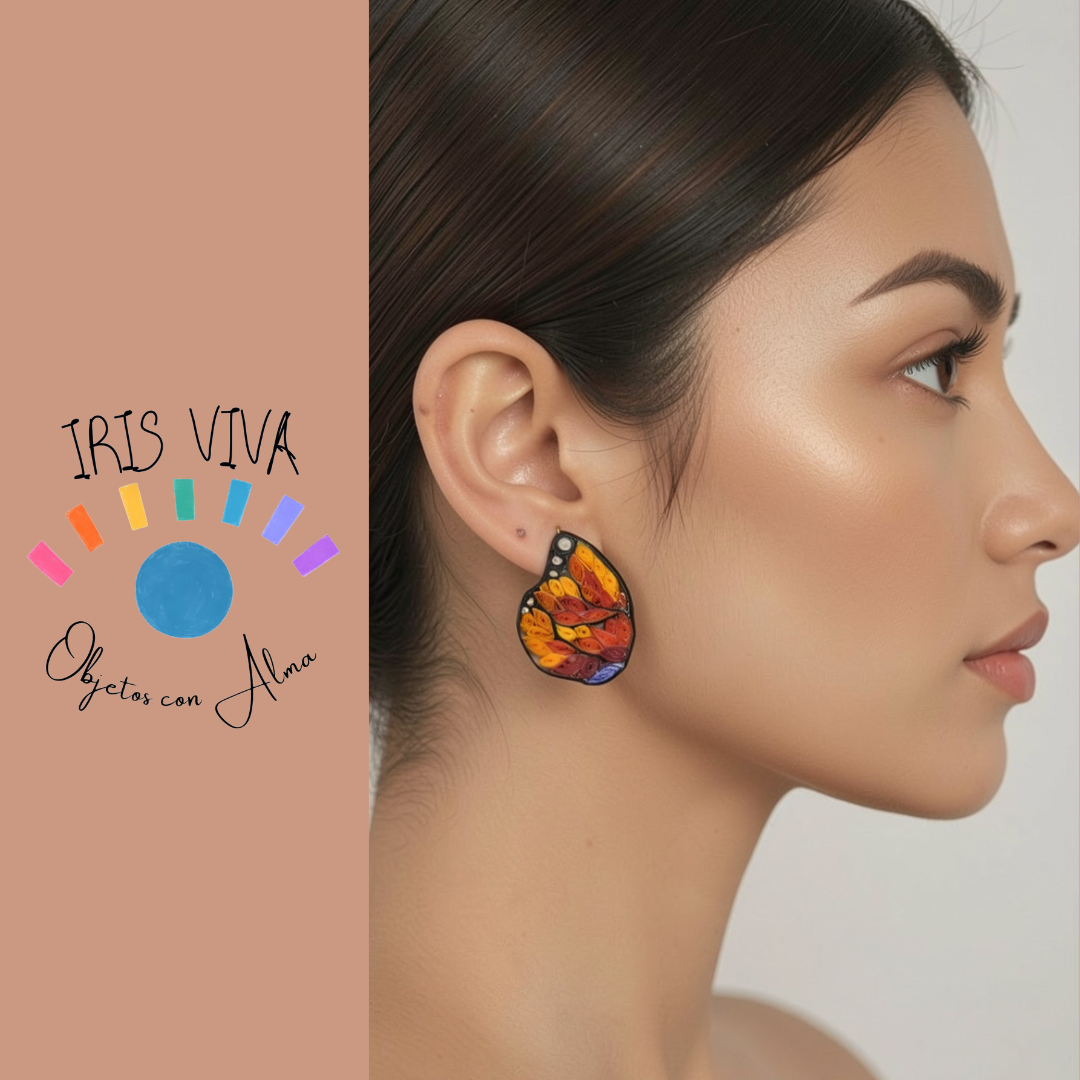 Colección Renacer - Aretes Sol de Mariposa - Iris Viva - Filigrana 5x5cm