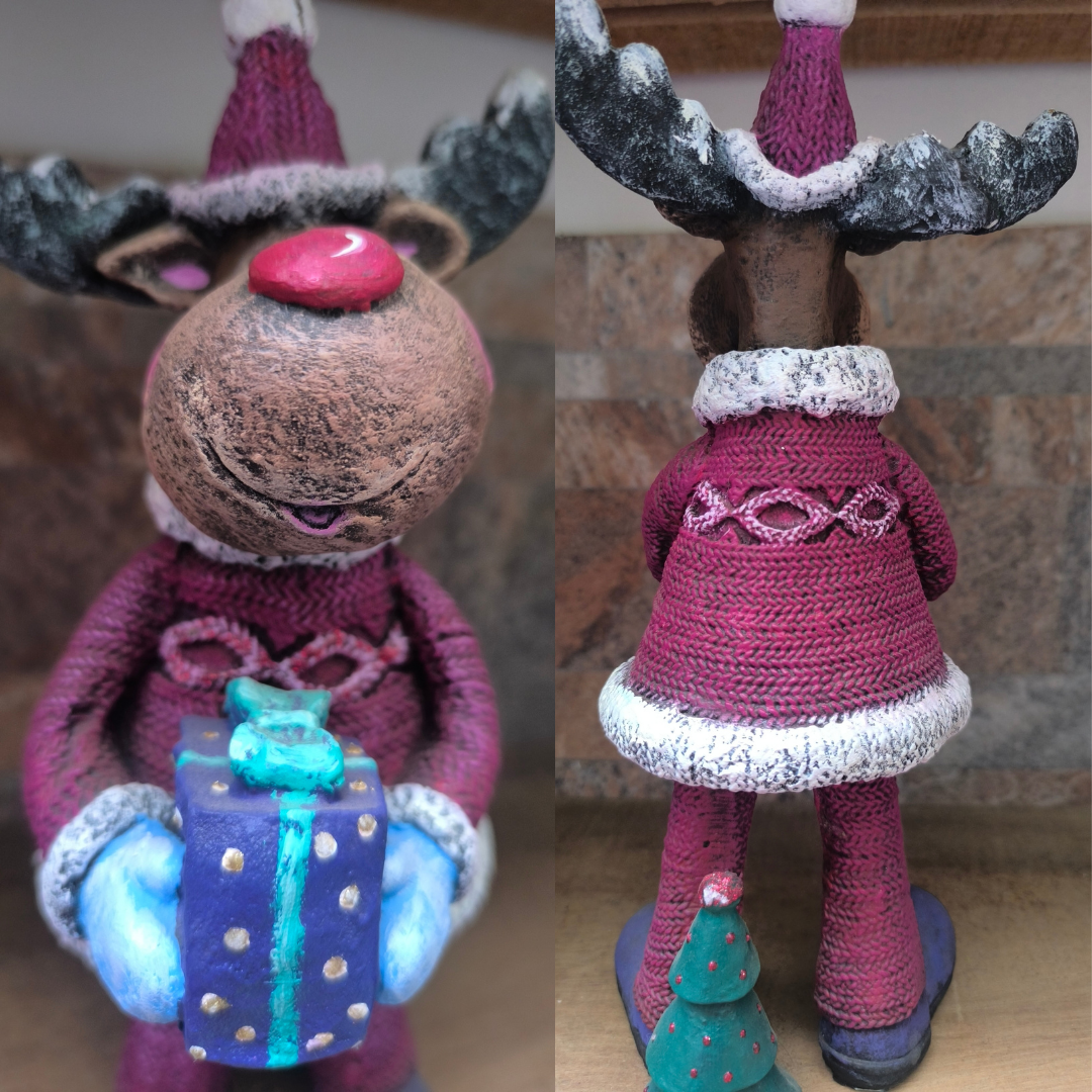 Reno Navideño Traje Rojo – Arte Vivo – 13x30cm