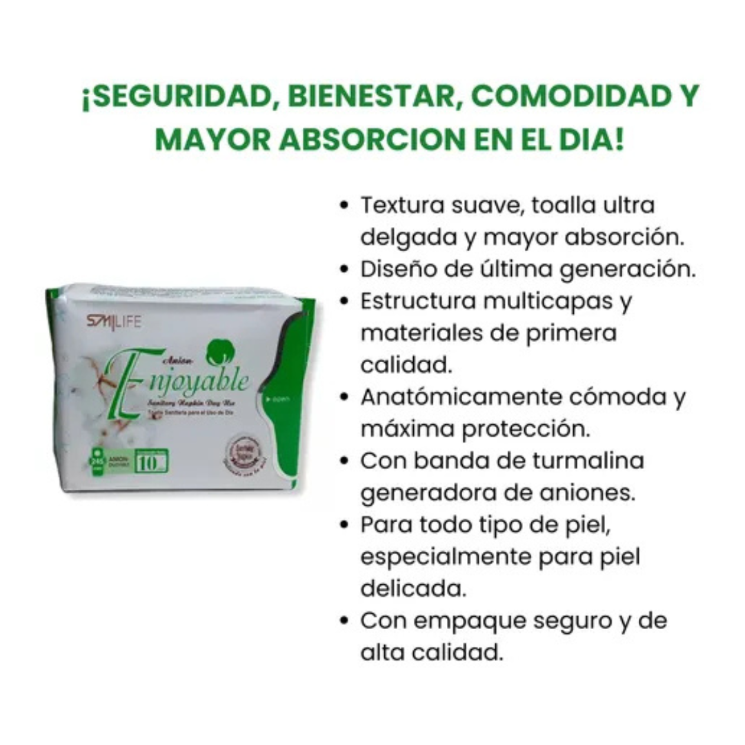 Toallas Higienicas Dia con Aniones de Turmalina - Smilife HGW - 10 Uds