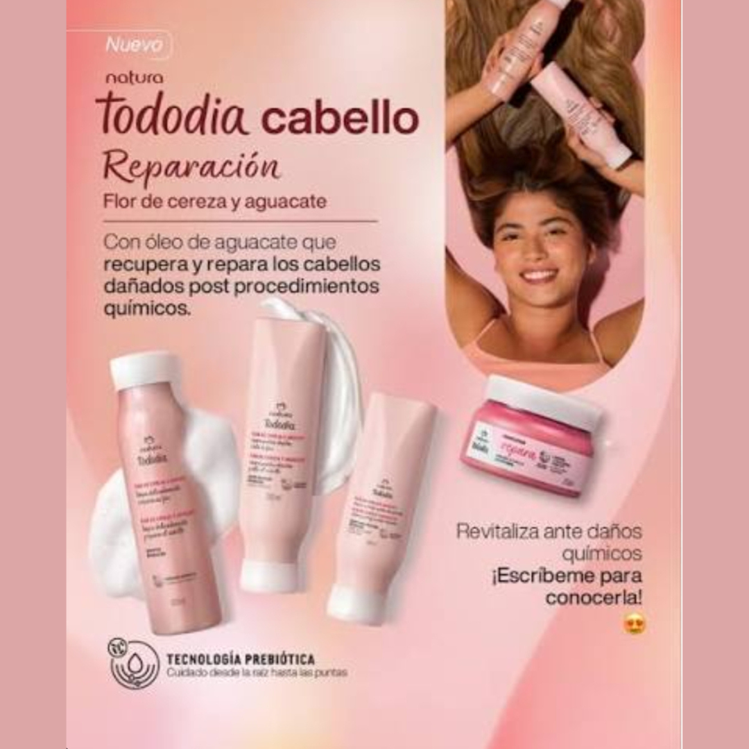 Tratamiento Cabello Reparación Flor de Cereza y Aguacate Todo Día Shampoo 300ml +Acondicionador 280ml + Crema para Peinar 180ml + Mascarilla 250 ml