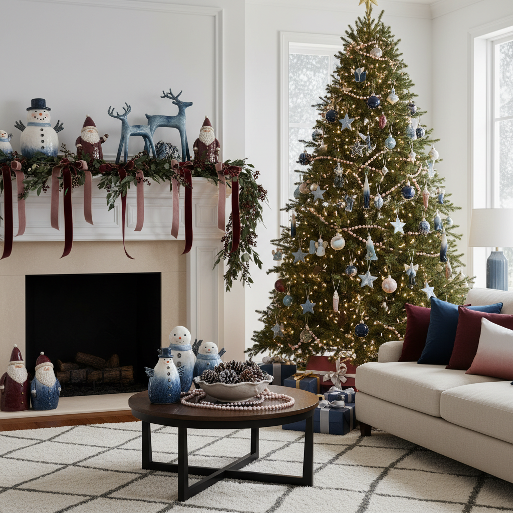 Decoración navideña artesanal en cerámica - Muñecos de nieve, papá noel y renos hechos a mano