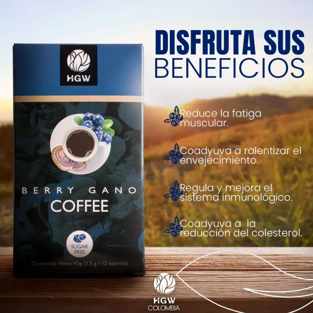 Berry Gano Coffee Cafe Ganoderma y Arandanos HGW - 12 Sobres/3.5gr c/u
