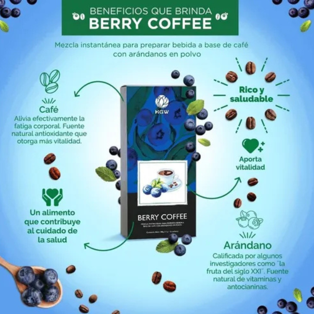 Berry Gano Coffee Cafe Ganoderma y Arandanos HGW - 12 Sobres/3.5gr c/u