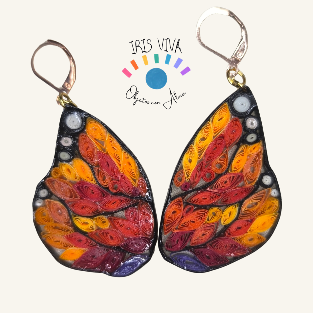 Colección Renacer - Aretes Sol de Mariposa - Iris Viva -  Filigrana 5x5cm