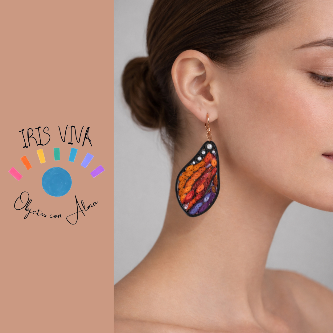Colección Renacer - Aretes Sol de Mariposa - Iris Viva -  Filigrana 5x5cm