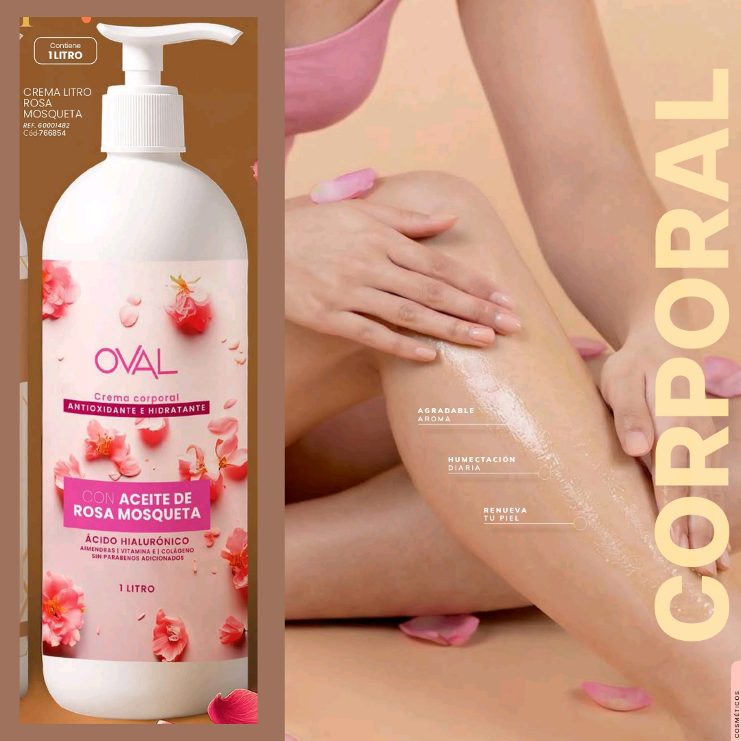 Crema Corporal Antioxidante e Hidratante con Aceite de Rosa Mosqueta - 1L