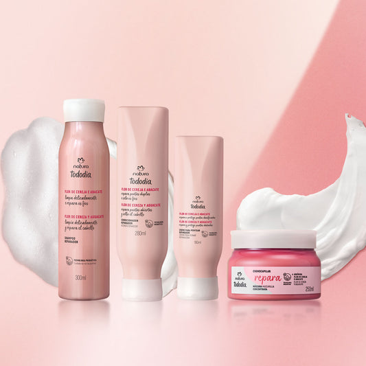 Tratamiento Cabello Reparación  Flor de Cereza y Aguacate Todo Día Shampoo 300ml +Acondicionador 280ml + Crema para Peinar 180ml + Mascarilla 250 ml
