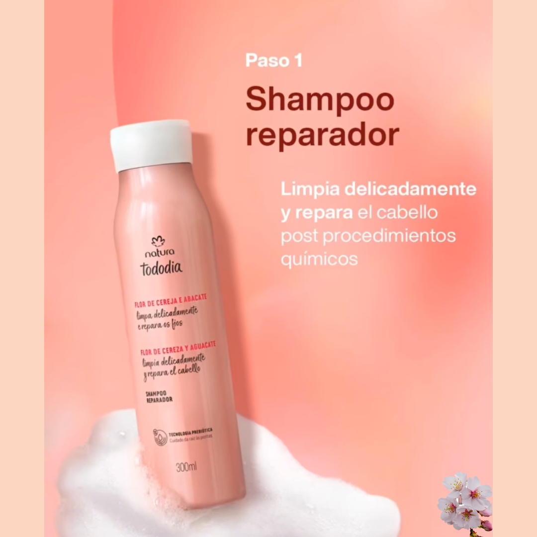 Tratamiento Cabello Reparación  Flor de Cereza y Aguacate Todo Día Shampoo 300ml +Acondicionador 280ml + Crema para Peinar 180ml + Mascarilla 250 ml