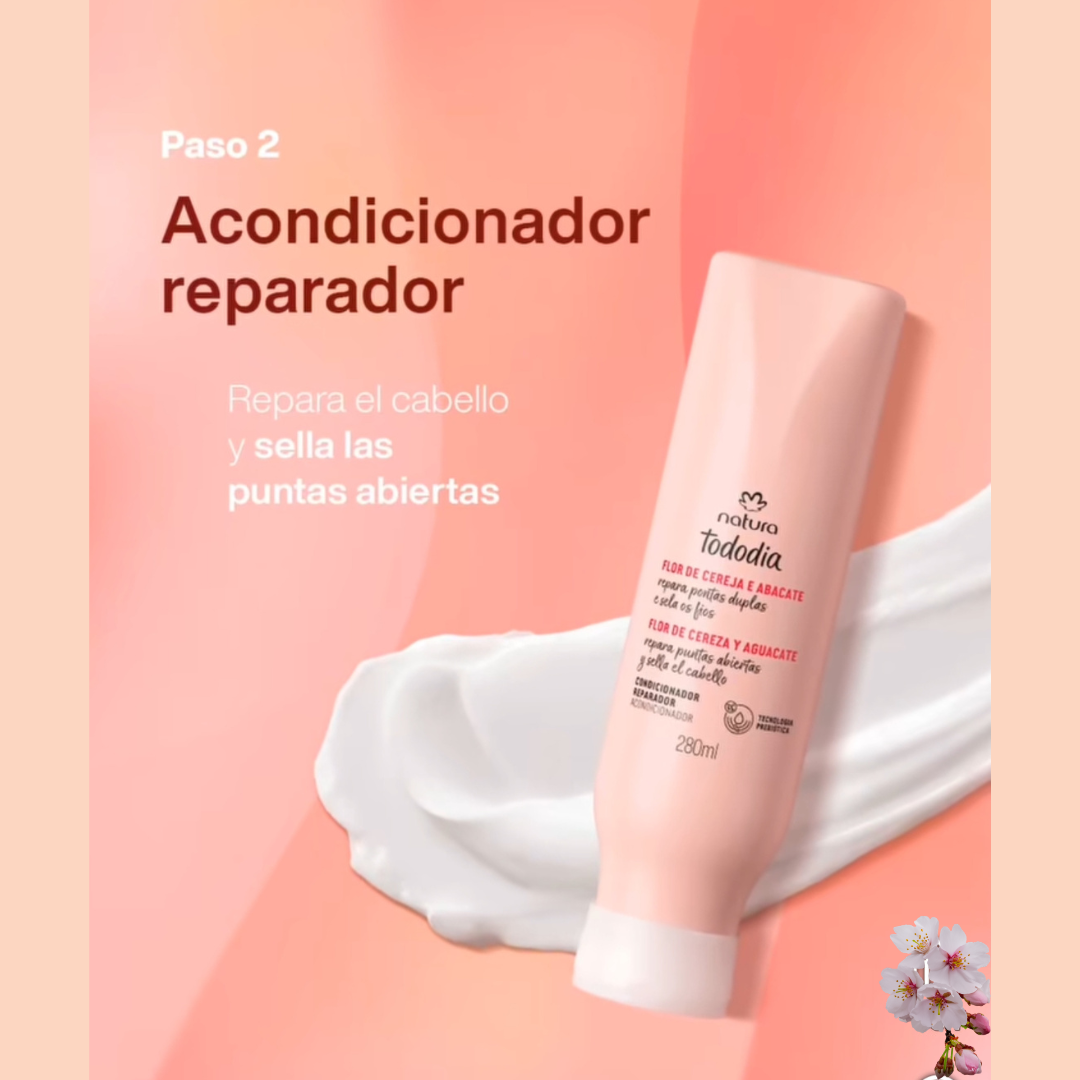 Tratamiento Cabello Reparación  Flor de Cereza y Aguacate Todo Día Shampoo 300ml +Acondicionador 280ml + Crema para Peinar 180ml + Mascarilla 250 ml
