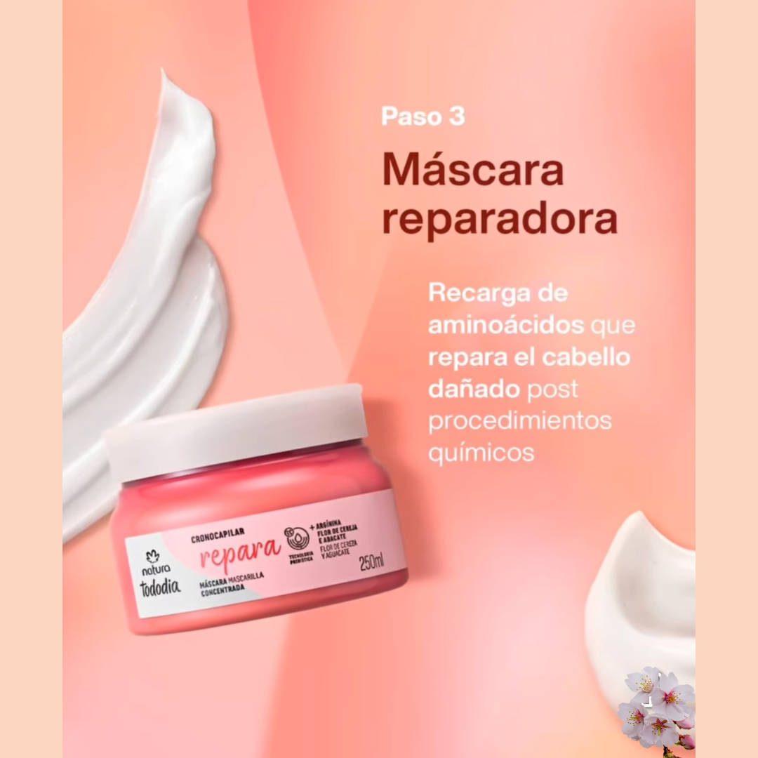 Tratamiento Cabello Reparación  Flor de Cereza y Aguacate Todo Día Shampoo 300ml +Acondicionador 280ml + Crema para Peinar 180ml + Mascarilla 250 ml