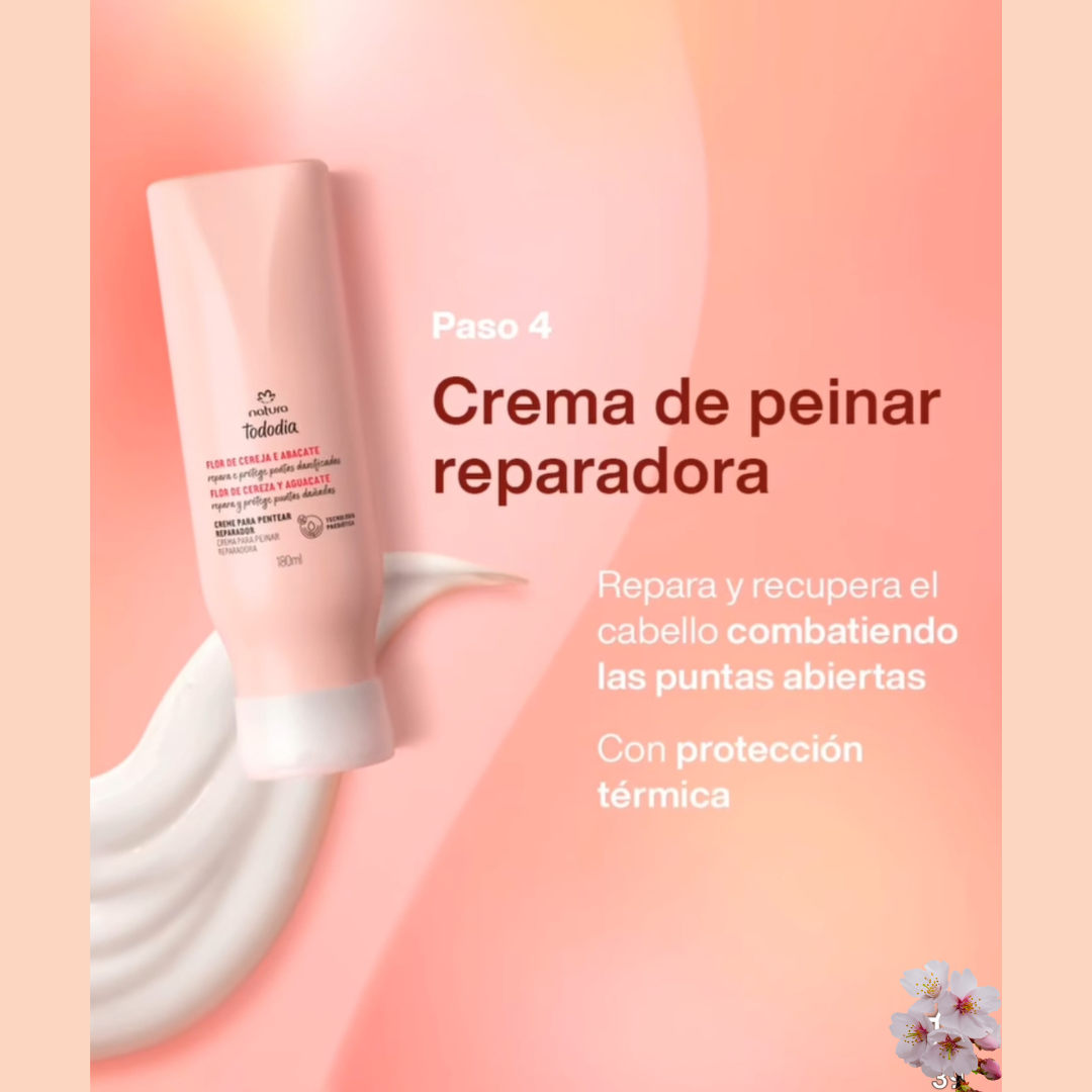 Tratamiento Cabello Reparación  Flor de Cereza y Aguacate Todo Día Shampoo 300ml +Acondicionador 280ml + Crema para Peinar 180ml + Mascarilla 250 ml