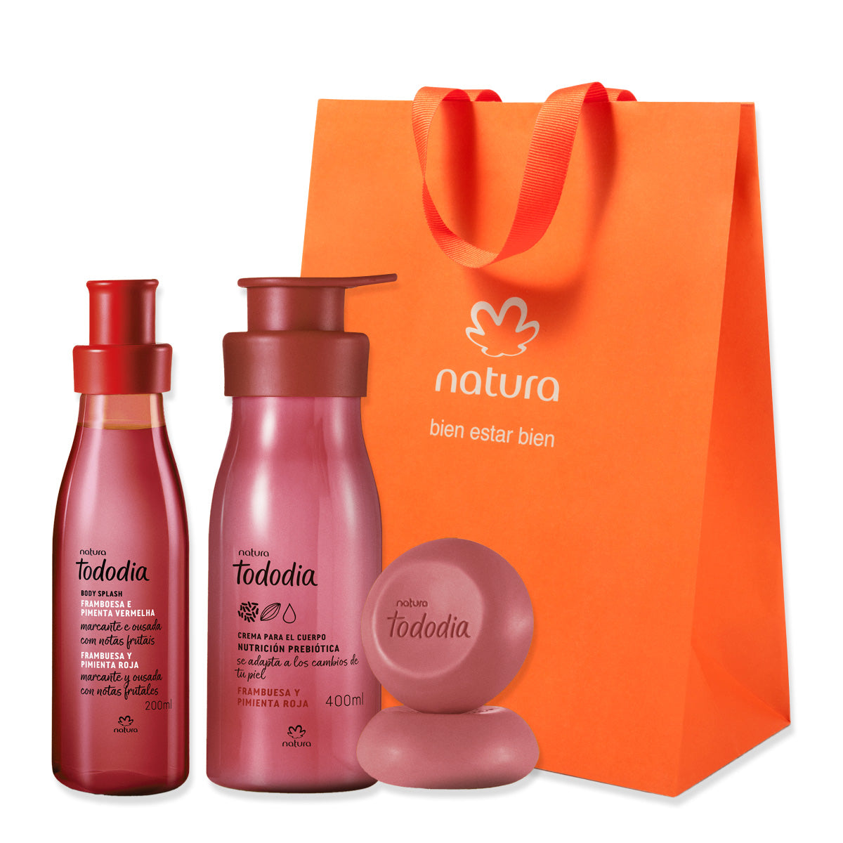 Estuche Frambuesa y Pimienta Rosa Todo Día Crema 400ml + Body Splash 200 ML + Jábones x 2 90gr c/u