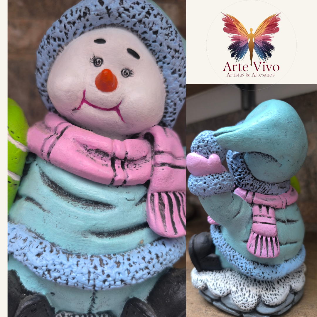 Muñeco de Nieve Agua Marino y Candelabro –  Arte Vivo - 15x18 cm