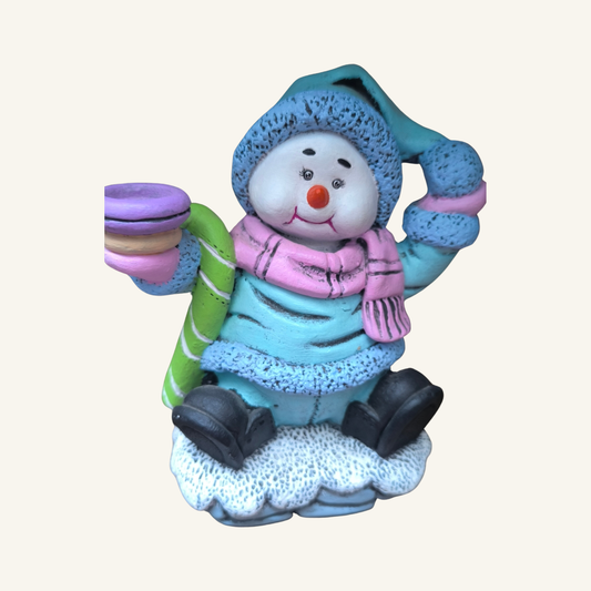 Muñeco de Nieve Agua Marino y Candelabro –  Arte Vivo - 15x18 cm