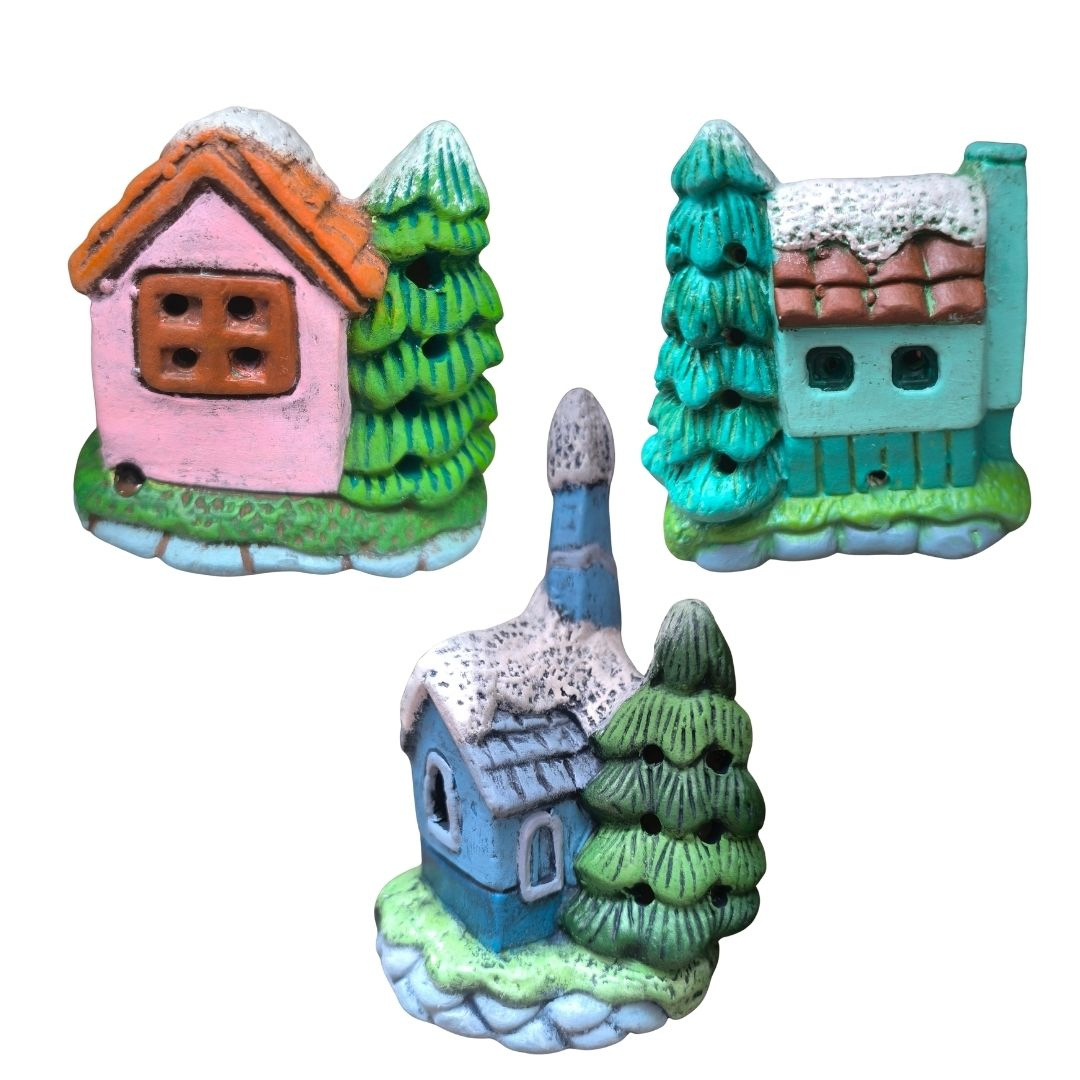 Trío de Casitas Navideñas  –   Arte Vivo –  10x10cm