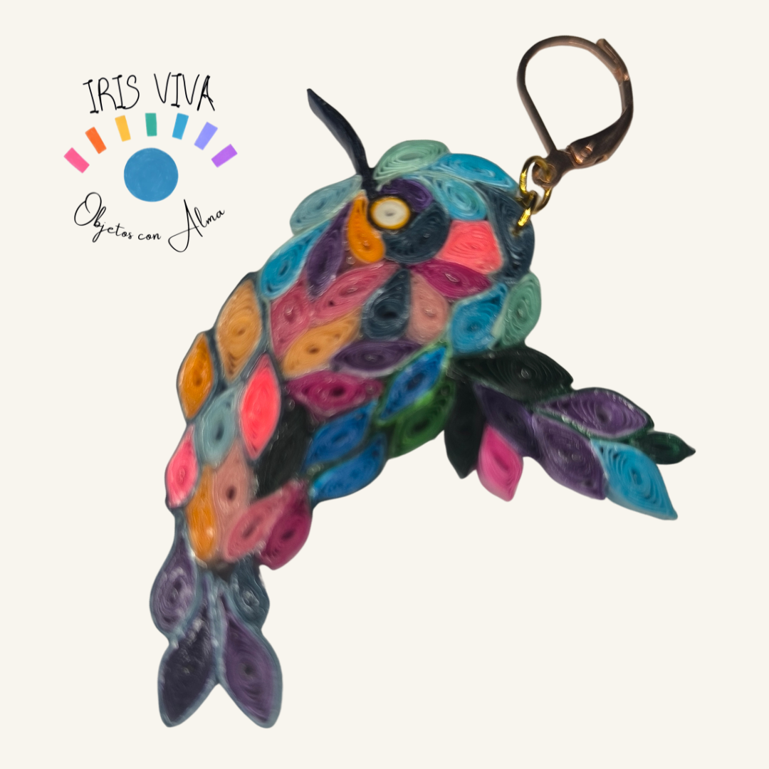 Colección Renacer - Aretes Colibrí Azulado - Iris Viva -  Filigrana 7x5cm