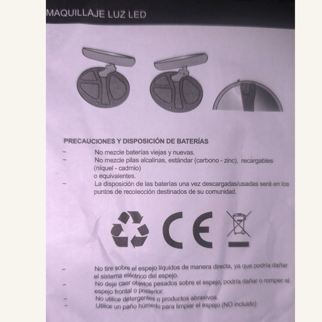 Espejo de Maquillaje con Luz LED – Diámetro 15.5cm x Alto 29cm