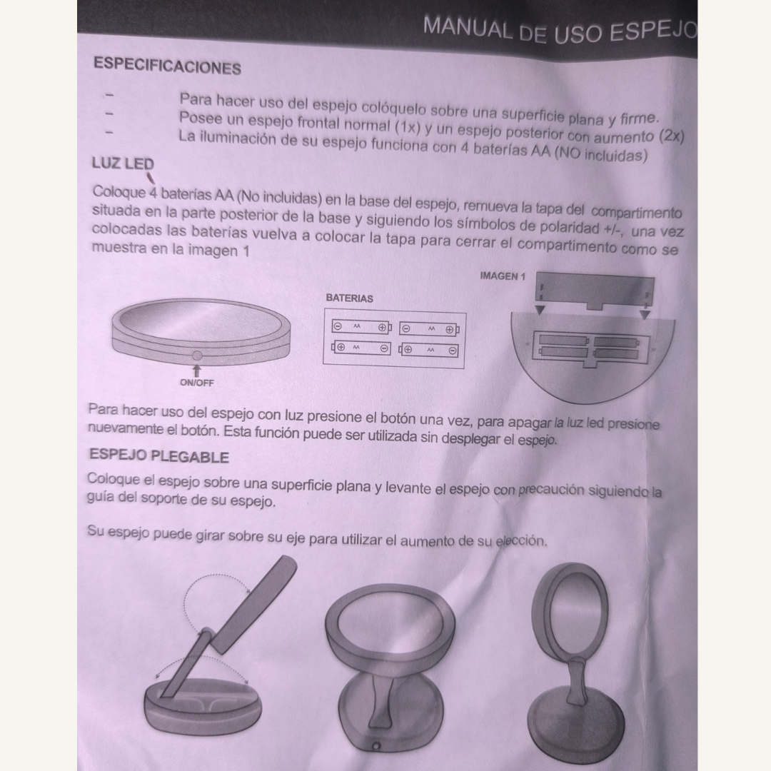 Espejo de Maquillaje con Luz LED – Diámetro 15.5cm x Alto 29cm